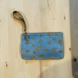 LABORDE Blue Hair-on-Hide Star Print Leather Wristlet Clutch